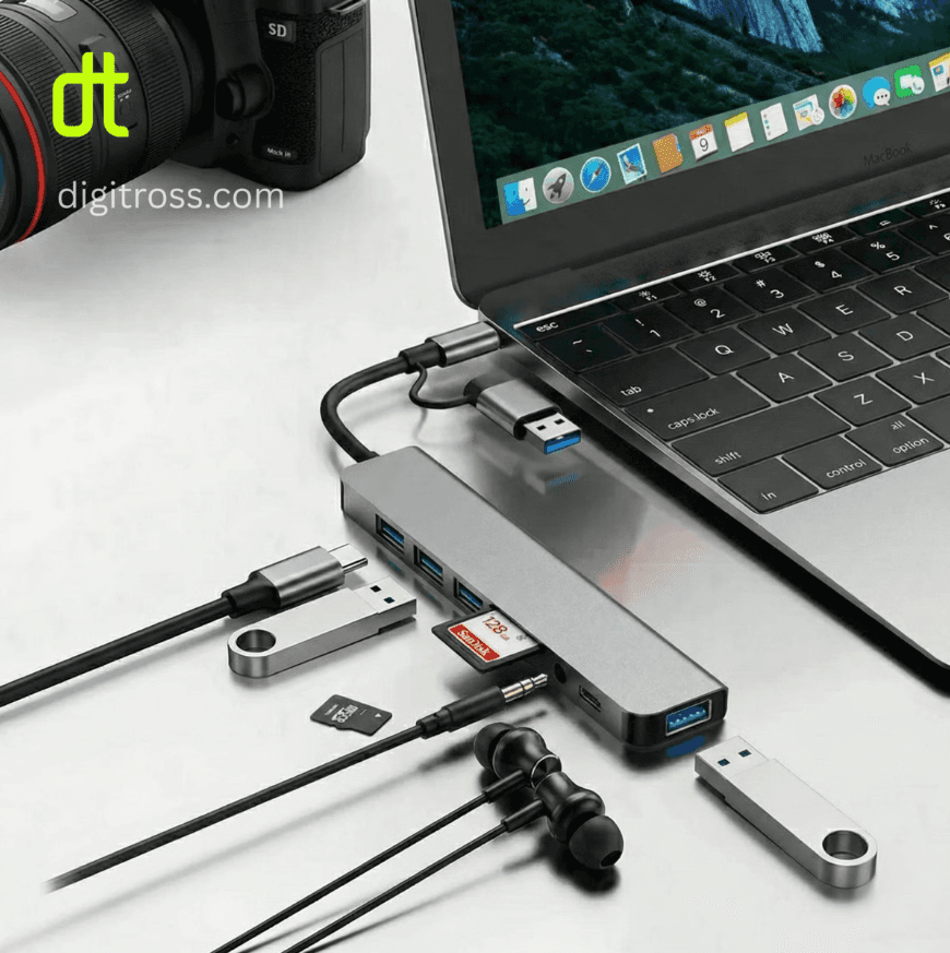 USB A/C 8 in 1 Hub with 4x USB A, 1x USB C, 3.5mm Audio, SD/TF Card Reader for Windows Desktop, Laptop, Macbook & Android — view 3