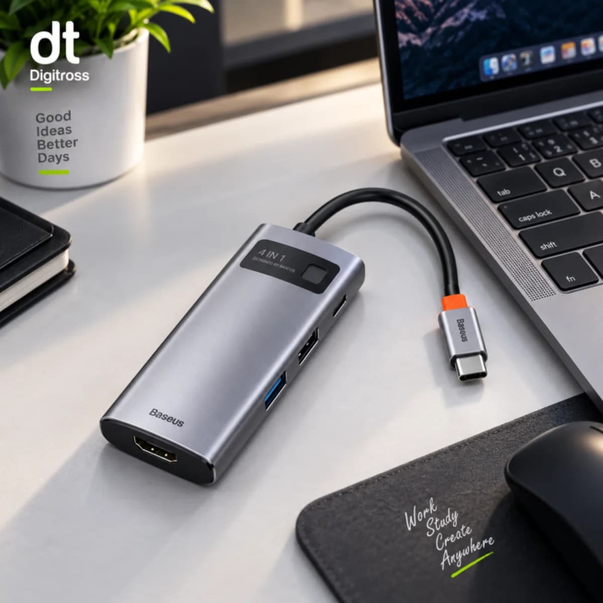 BASEUS METAL GLEAM SERIES 4 IN 1 MULTIFUNCTIONAL TYPE-C HUB DOCKING STATION GREY