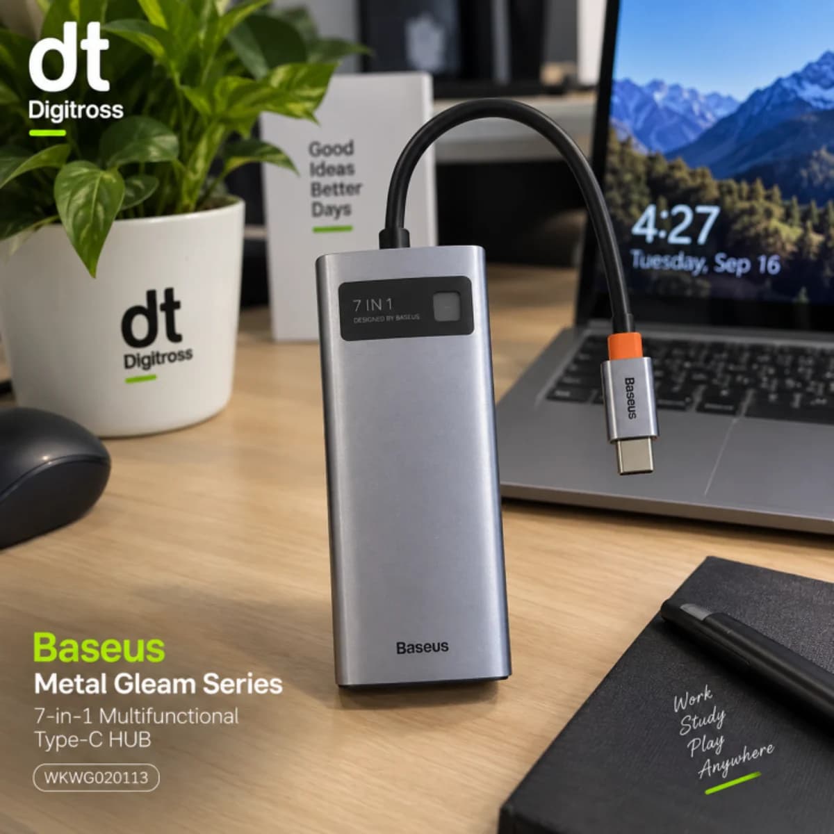 BASEUS METAL GLEAM SERIES 7 IN 1 MULTIFUNCTIONAL TYPE-C HUB DOCKING STATION GREY