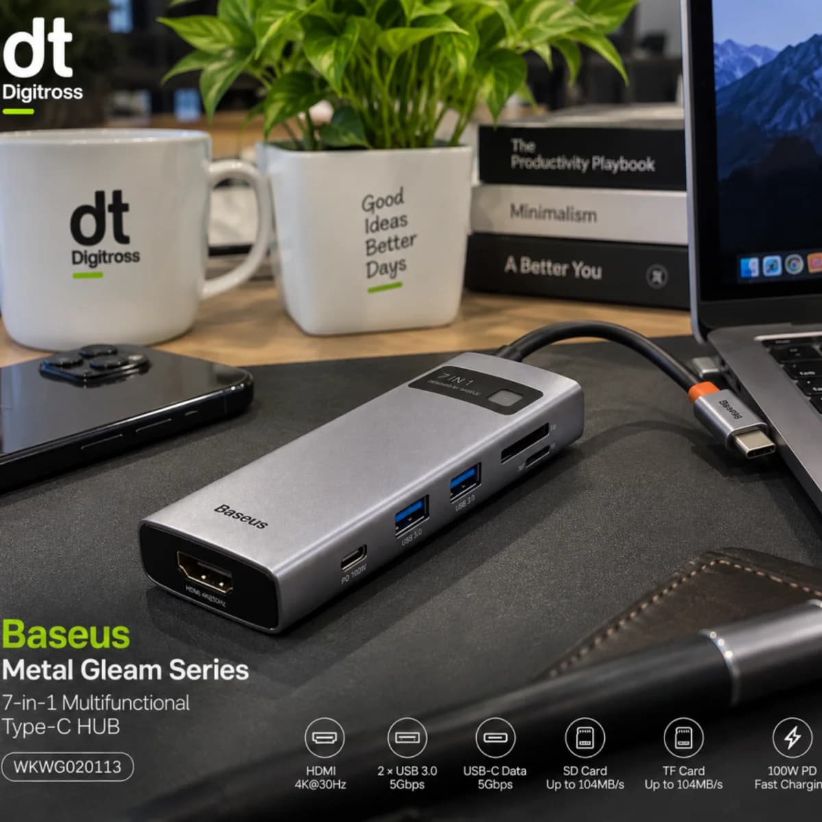 BASEUS METAL GLEAM SERIES 7 IN 1 MULTIFUNCTIONAL TYPE-C HUB DOCKING STATION GREY — view 3