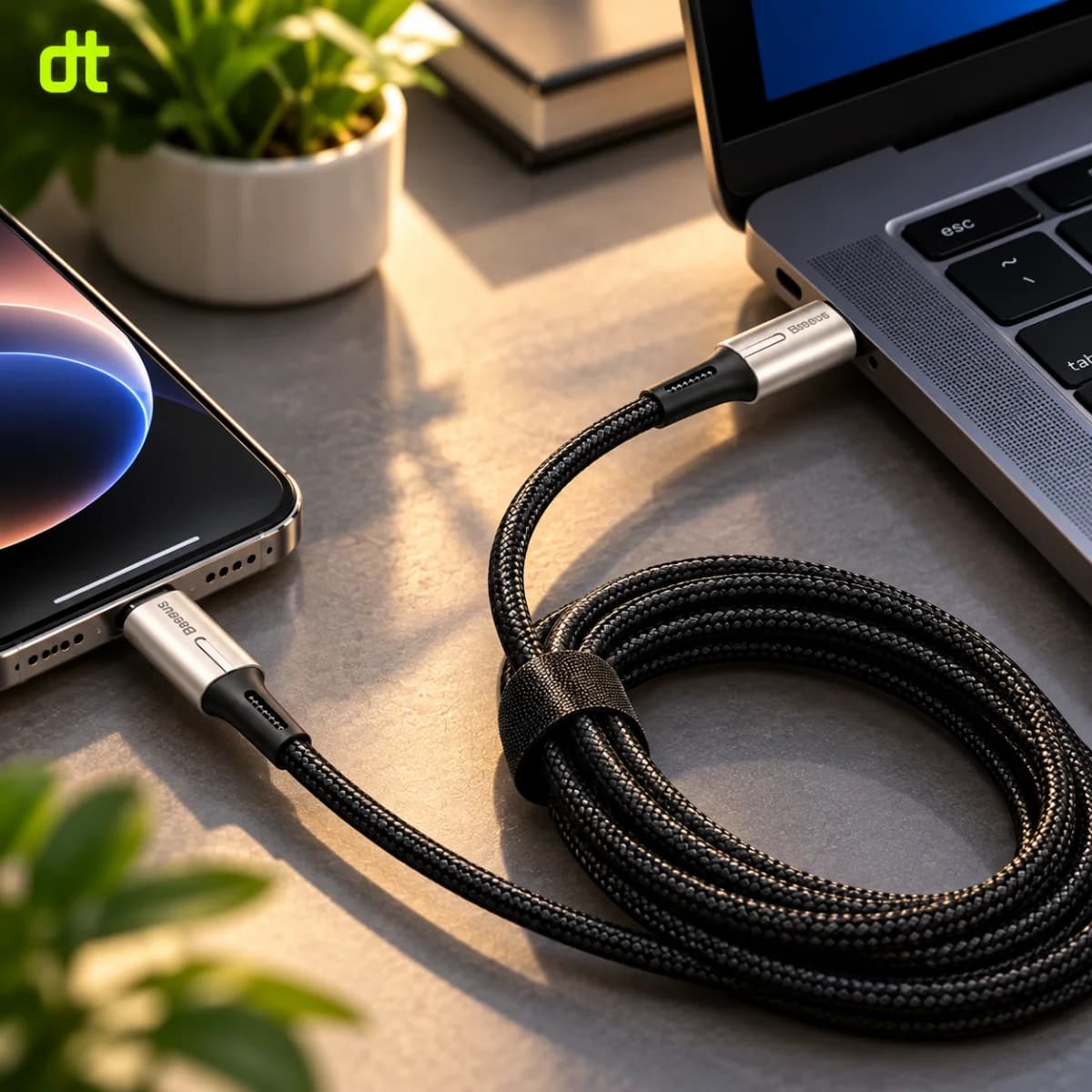 BASEUS CATSD-K01 Water Drop-Shaped Lamp Type-C to Type-C Cable 2M Black — view 3