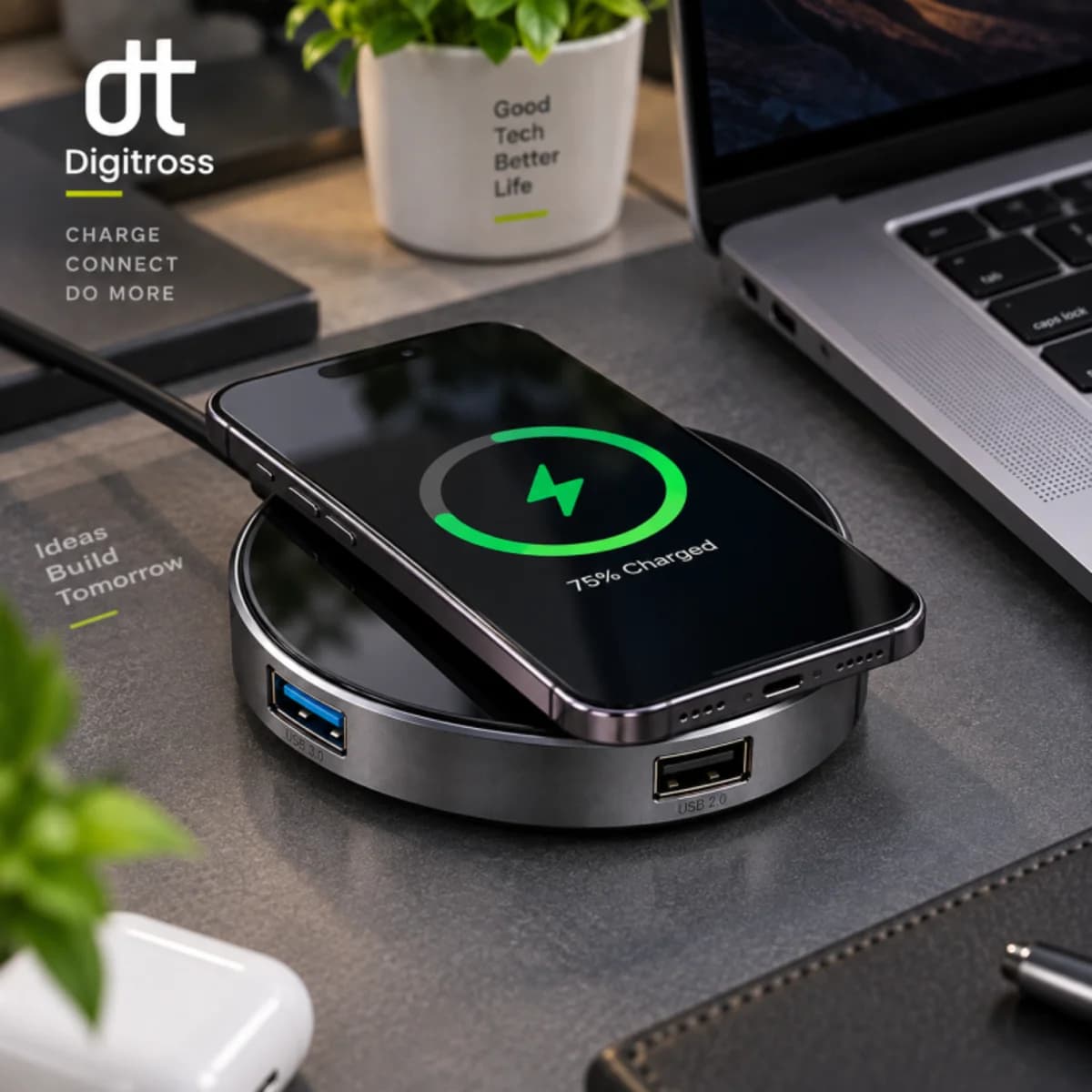 Baseus Circular Mirror Wireless Charger Hub Deep Gray — view 3